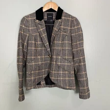 Smythe Glen Plaid Duchess Single Button Wool Blazer Multi Velvet Collar Sz 10
