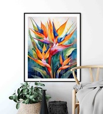 Bird of Paradise Art Print of Bird Paradise Plant Wall Art Tropical Flowers Art
