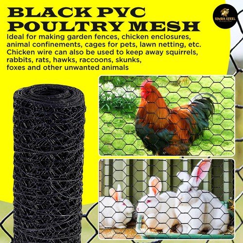 PVC Hexagonal Poultry Net Chicken Wire 1" Mesh 20GA Black Many Sizes SIMBASTEEL - Picture 40 of 61
