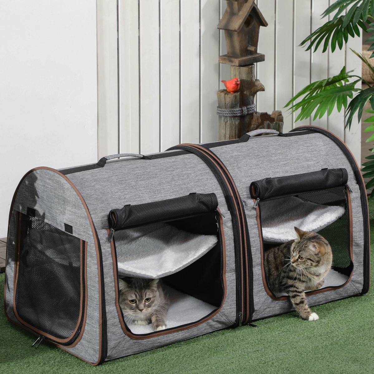 Large Portable Double Cat Pet Carrier Kennel Bag Oxford Travel Car