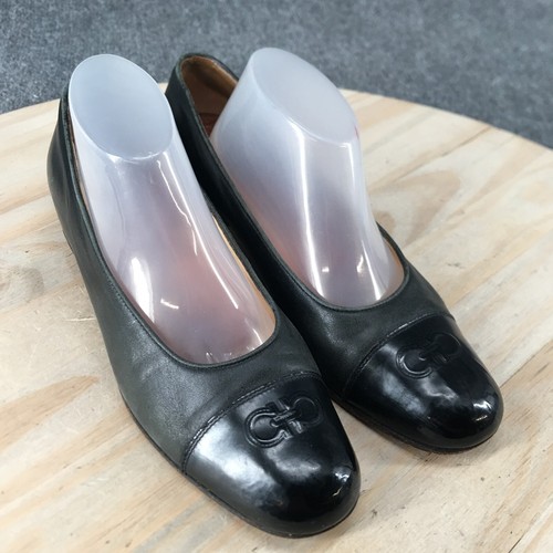Salvatore Ferragamo Shoes Womens 8 AA Slip On Pump Black Leather Round Toe Cuban - Picture 3 of 18