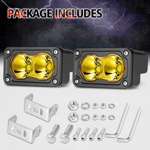 2x 3" Sport Amber Driving Spot LED Light Cube Pods Yellow Fog Lamp w/Harness Kit - Picture 9 of 12