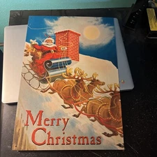 Merry Christmas Santa Sleigh Reindeer on Rooftop Metal Sign 11” x 16” (1993)