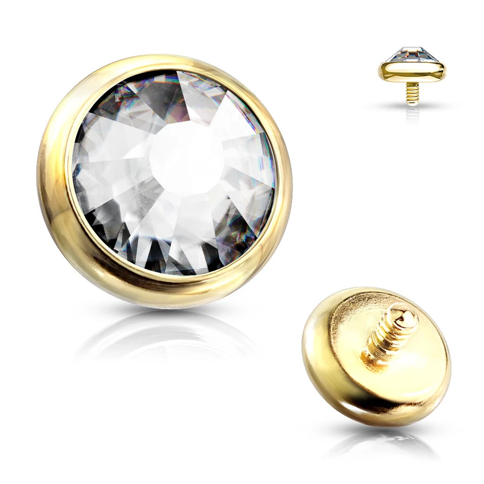 Juego de bisel de gema plana roscado interno de acero quirúrgico 14G de 1 pieza con tapa de anclaje dérmico  Foto 3 de 4