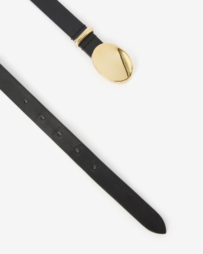 ISABEL MARANT Silvana $575 Black/Gold Oval Buckle Belt New