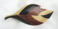 Vintage Parquet Tri-Color Wood Inlay Leaf 3" Brooch Pin