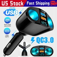 Outlet Dual USB Car Cigarette Lighter Socket Splitter Power Adapter Charger 12V