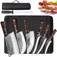 7PCS Professional HAND FORGED DAMASCUS STEEL CHEF KNIFE Set Kitchen Knives Sharp