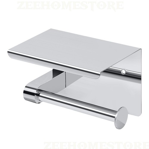 Toilet Paper Roll Holder Wall-Mounted With Mobile Phone Storage Bathroom Shelf - Picture 10 of 14