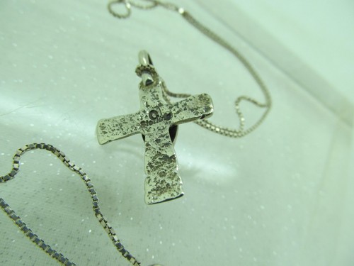 Signed C Sterling Silver TURQUOISE NATIVE AMERICAN DESIGN CROSS necklace 20" - Picture 4 of 9