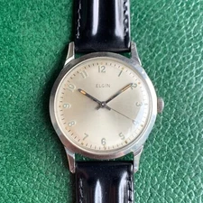 Vintage Elgin Silver Dial Stainless Steel Arabic Numerals Wristwatch