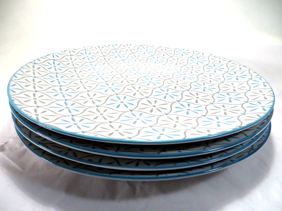 (4) Platos de cena Better Homes and Gardens 'PIERS' azul y gris ráfaga 10,5" Foto 3 de 4