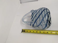 Vintage Blown Art Glass Blue Stripe Handbag Purse Vase
