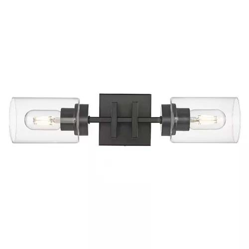 Golden Lighting Tribeca 2-Light Matte Black Wall Sconce 19" x 4.5" Glass Shades - Picture 2 of 7