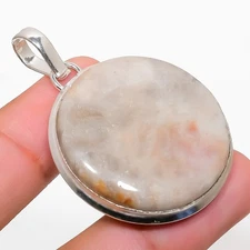 Fossil Coral Gemstone Handmade 925 Sterling Silver Jewelry Pendant 1.97"