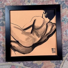 original ink sketch 8x8 Gay Art Portrait male boy portrait muscle model framed