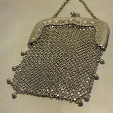Gorham Sterling Silver Mesh Purse Wristlet  Ball Fringe Finger Ring Evening Bag