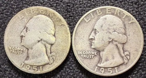 Lot-2 90% Silver 1951 1951D Washington Quarters- Album or Stacking FS NR KM164