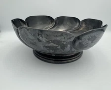 Antique Knickerbocker Silver Co. Ornate Pedestal Bowl With Patina Floral Shape
