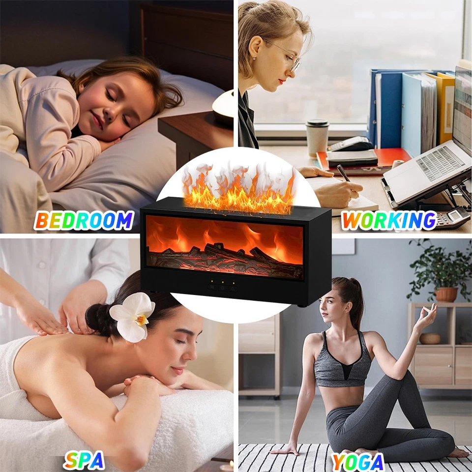 Fireplace Humidifier Diffuser, 7 Colors Flame Diffuser for Essential Oils Black - Image 3 of 4