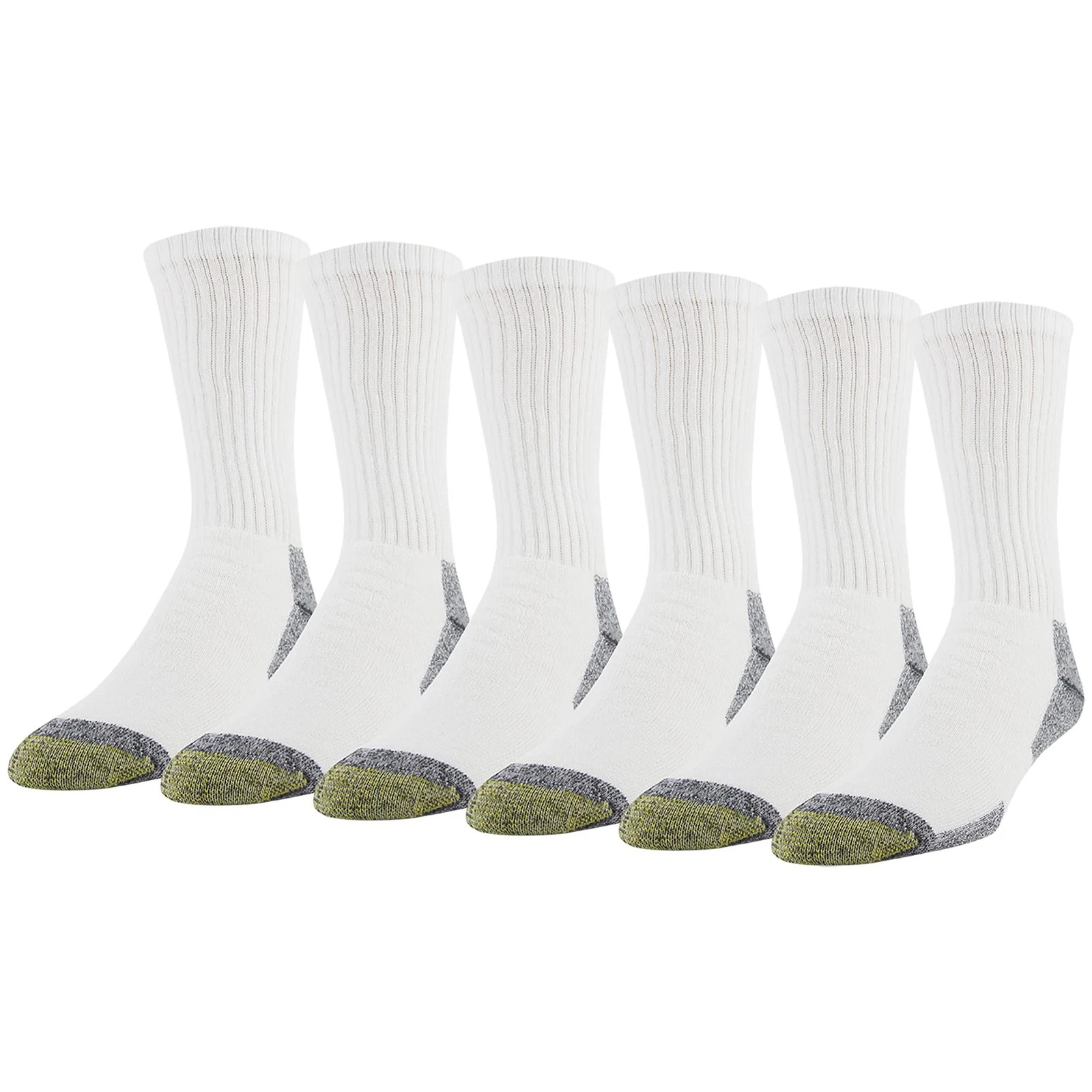 Gold Toe 6 Pairs Men's White Grey Crew Socks Size 6-12.5 Moisture Wicking