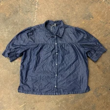 Les Essentiels de Monoprix Women’s 12 Denim Shirt Blue Cotton Puff Sleeve Button