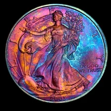 American Silver Eagle 2003 Uncirculated 1oz .999 $1 Coin Monster Rainbow Toning
