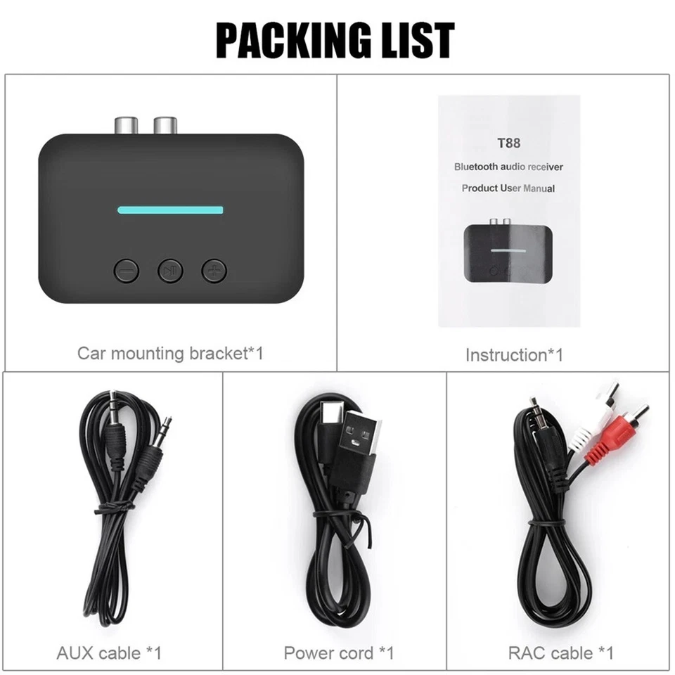 Bluetooth 5.3 Wireless Receiver NFC 3.5mm Jack AUX to 2 RCA Audio Stereo Adapter - Image 2 of 4