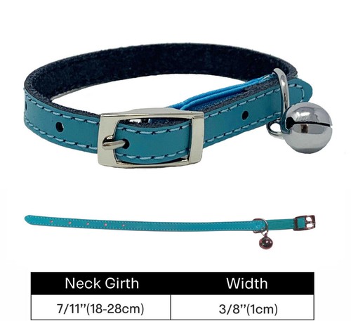 REAL Leather Cat Collar with Safety Elastic Bell & Personalised 25mm Glitter Tag - Picture 2 of 42