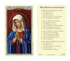 Laminated Mysteries of the Rosary Holy Prayer Card Our Lady of Rosary Catholic