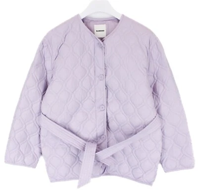 Sandro Rayja Daunenjacke Damen (EU) 40 Kurz Gelbte Steppjacke Mit Gürtel Lila - Bild 1 von 4