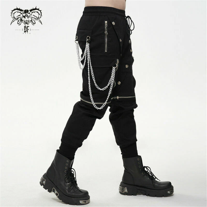 Devil Fashion Men s Cargo Trousers Stainless Steel Chain