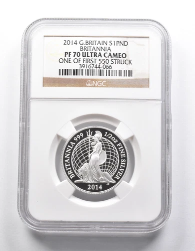 PF70 UCAM 2014 Great Britain 1 Pound Britannia 1/2 oz Silver NGC *2565