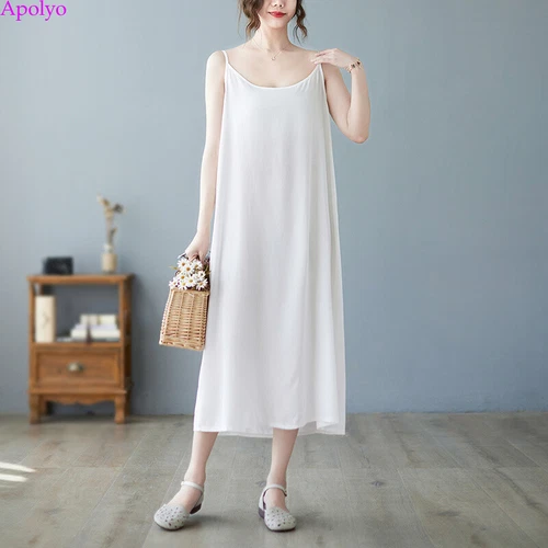 Womens Sundress Cotton Linen Slip Tank Summer Casual Loose Shirt Tunic Dress - Bild 17 von 29
