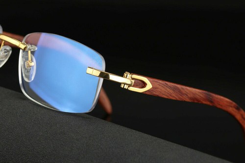 Wood Glasses Frame Men Rimless Eyeglasses Frames Wooden Gold 2019 New - Picture 5 of 8