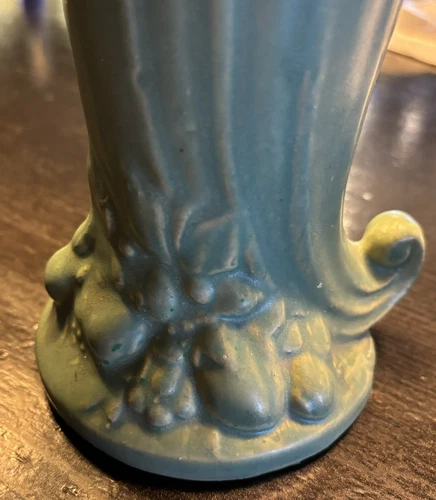 Vintage Cornucopia Vase McCoy Art Pottery Green 8”