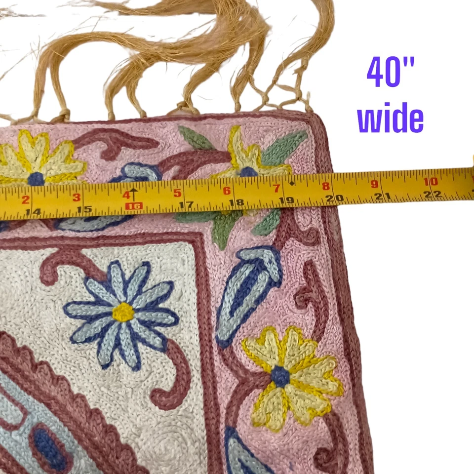 Tapiz Bordado Decoración de Pared Colgante de Seda Hecho a Mano Flecos Boho Hippie Foto 3 de 4