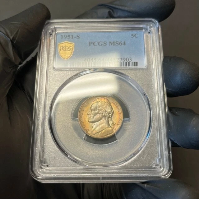MS64 1951-S 5C Jefferson Nickel, PCGS Secure- Pretty Rainbow Toned - Image 3 of 4