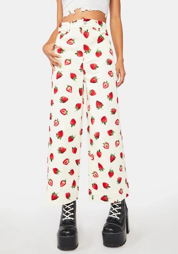 Dangerfield Pants Size 16 Strawberry Drill Wide Leg High Waist Trouser Women