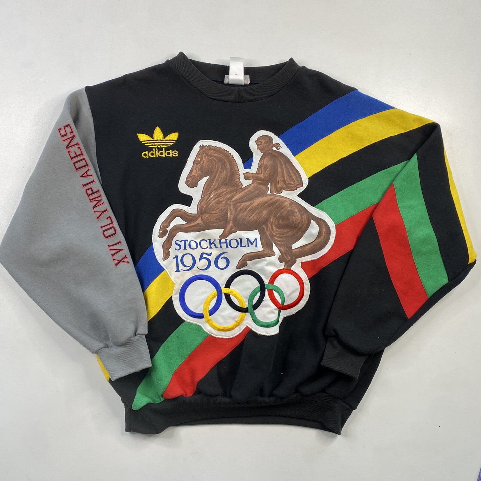 Adidas Vintage 80s Olympic Stockholm 1956 Crewneck Sweatshirt Medium |