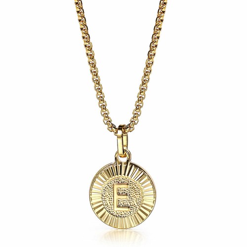 Round Gold Plated Initial Letter Necklace Pendant Stainless Steel 18/20/22" Link - 第 17/38 張圖片