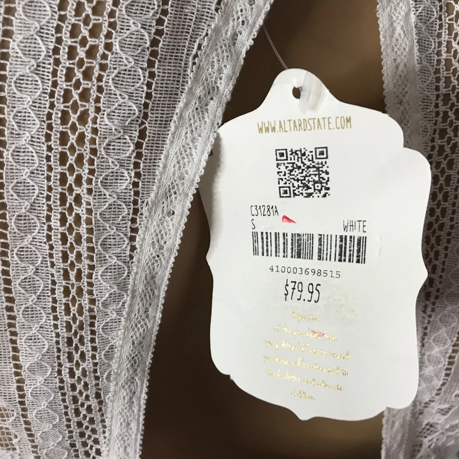 OFF WHITE Abito donna Altar'd State top pizzo taglia S bianco sporco manica ad aletta aperto dietro nuovo