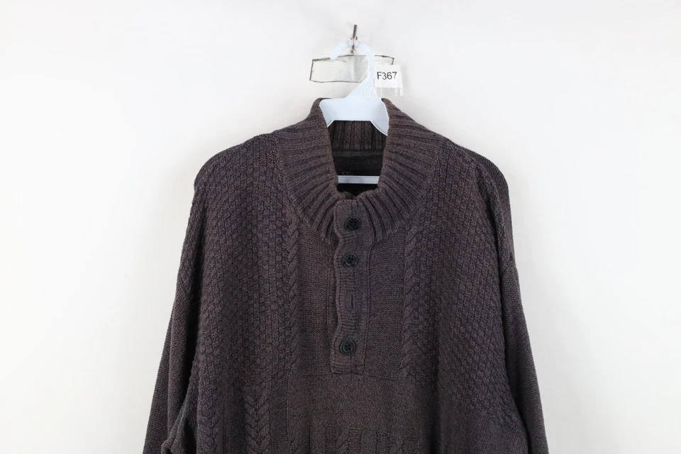 Hebilla BKE Para Hombres 2XL Golpeado Grueso Pescador Cable Tejido Henley Suéter Gris Foto 2 de 4