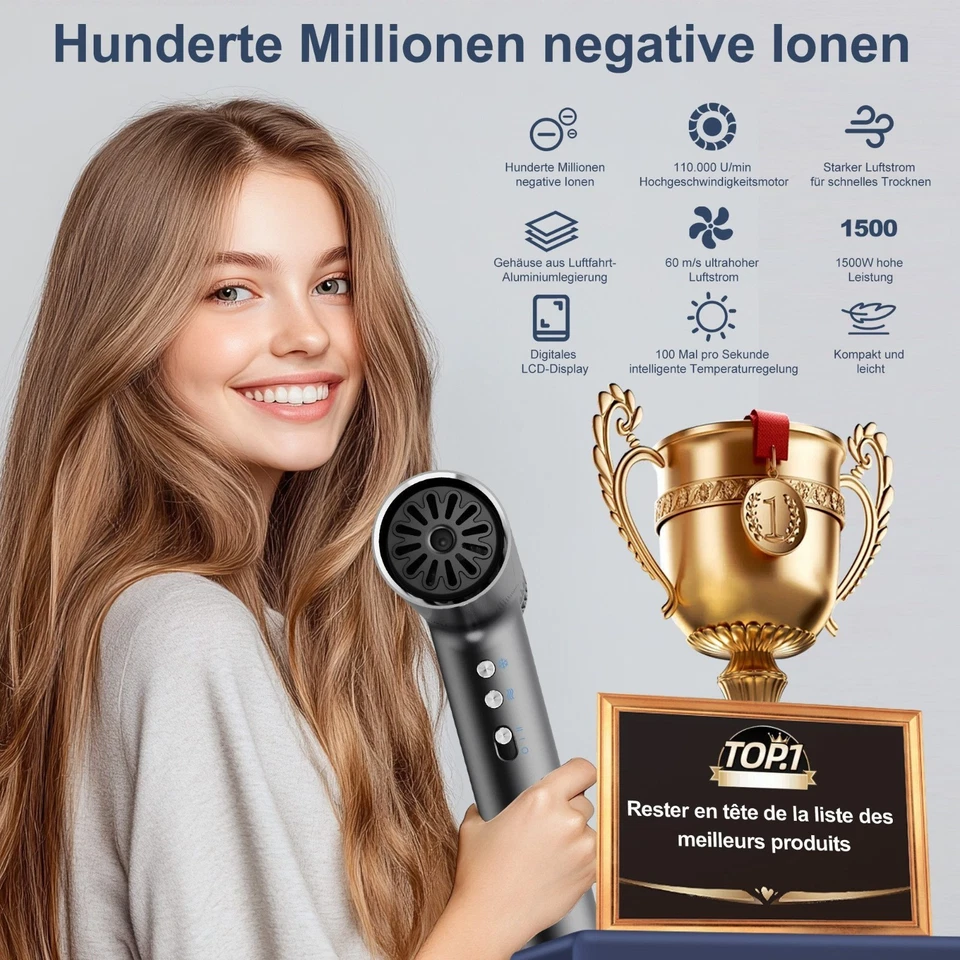 Haartrockner Hochgeschwindigkeits-,Föhn mit Stylingdüse 2000 W, 180.000 U/min - Bild 4 von 4