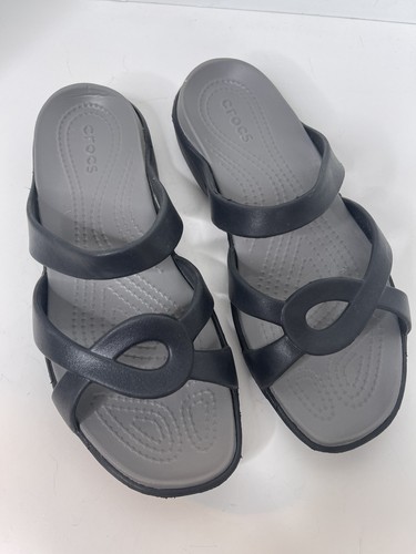 Crocs Womens Black Sandals Size 8 Meleen twist slides shoes comfort