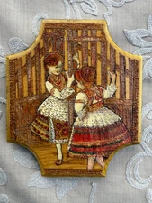Wood Burned Plaque Two Girls Sisters by Pitel