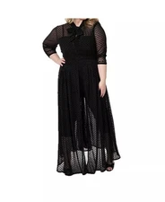 NWT Unique Vintage I Love Lucy Black Swiss Dot Starlet Duster Dress Black Long L