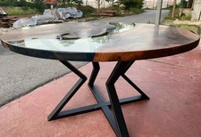 Live Edge Wood Epoxy Resin Table, Iridescent River Table, Modern Dining Table