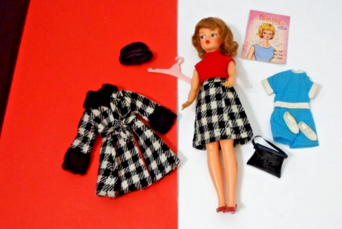 IDEAL TAMMY DOLL  #9000-1 RED HAIR FLIP W WINTER WEATHER  ITEMS CLOTHES #9959-6