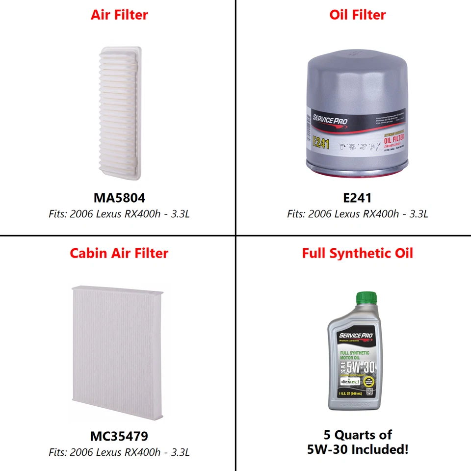 Fits: 2006 Lexus RX400h 3.3L Complete Oil, Air & Cabin Filter Kit (5W-30) Foto 2 de 4